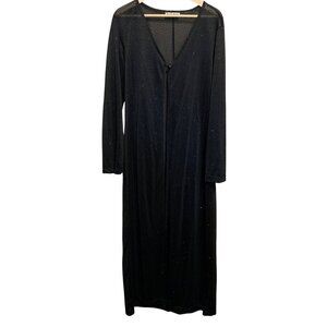 VTG Just Choon Cardigan Mesh Sheer Long Black Sz M Y2K Goth‎ Grunge FairyGoth